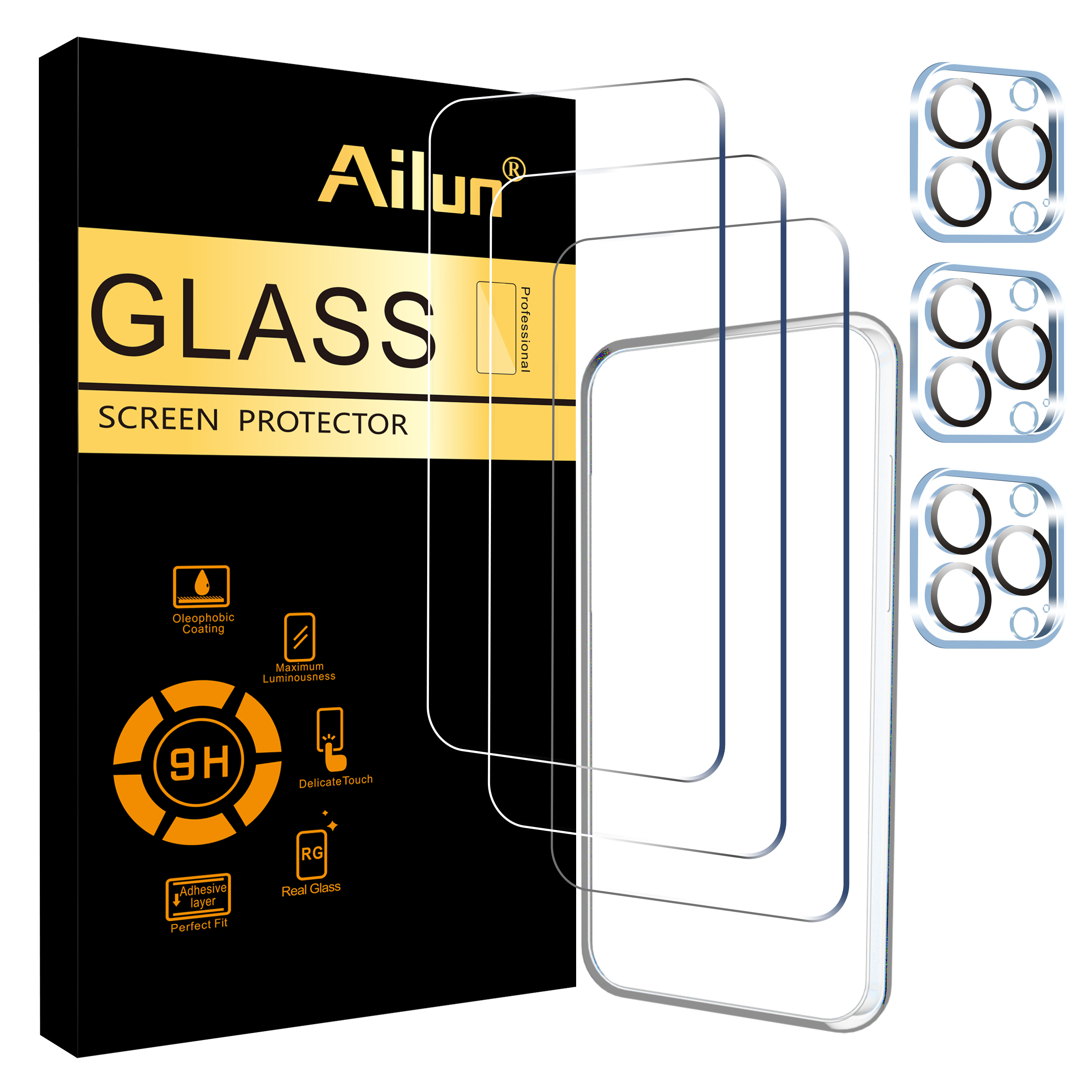 Ailun Privacy Screen Protector for iPhone 15 / iPhone 15 Pro [6.1 Inch] 3  Pack Anti Spy Private Tempered Glass Anti-Scratch Case Friendly [Black] [3